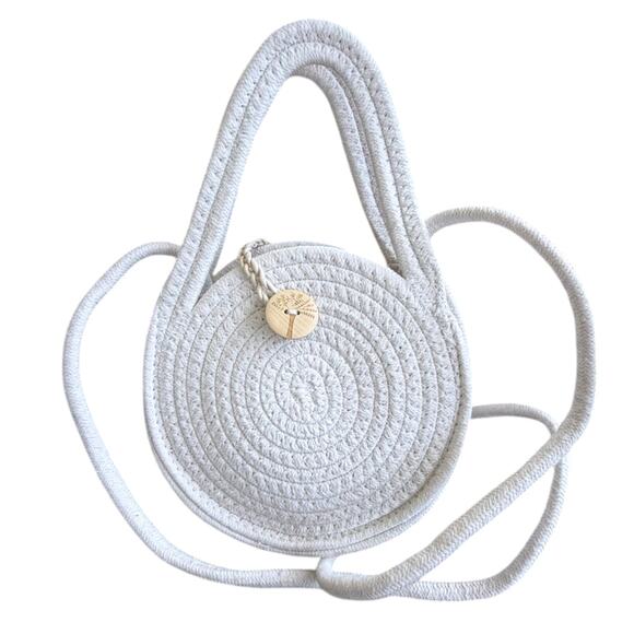 Unbranded Handbags - Handmade Crochet Circle Bag White Rope Boho Crossbody Top Handle Purse NEW